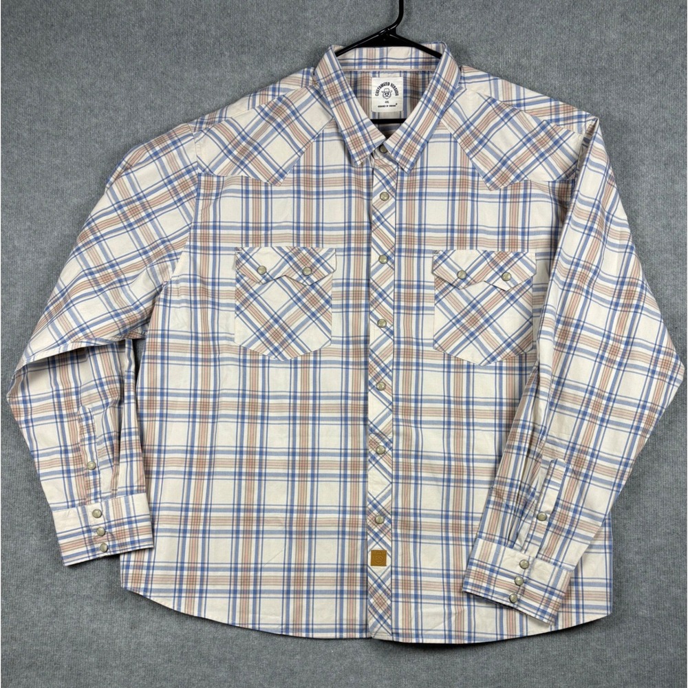 Dubinik Western Pearl Snap Plaid Shirt 4XL Blue Tan White